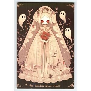 Vintage Halloween Postcard A Bed-Ridden Ghost Rose Gothic Art
